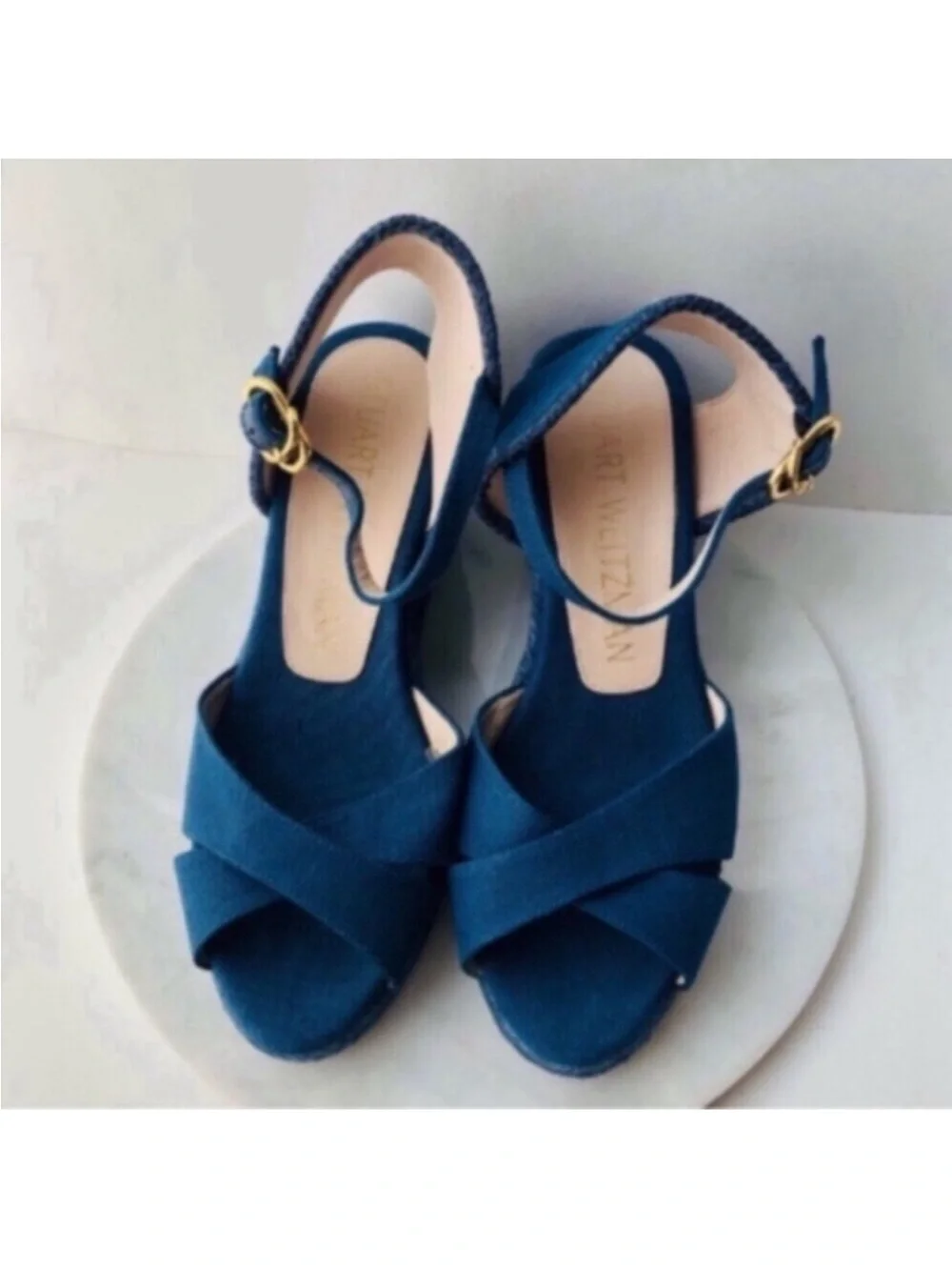 STUART WEITZMAN Wedge Espadrille - MIRELLA Navy Blue Wedge Espadrille Sandals